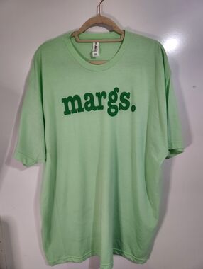 Tultex Light Green Tee with Dark Green "margs." Logo, Size XXL